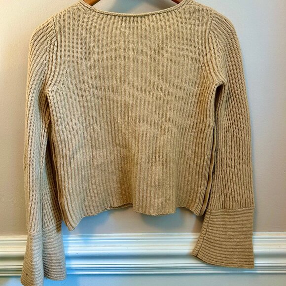 INTERMIX Haley Wool Cashmere Sweater V Neck with Button Detail & Bell Sleeve XS - Picture 3 of 12